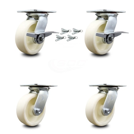 Service Caster 6 Inch Nylon Caster Set with Ball Bearing 4 Swivel Lock and 2 Brake SCC SCC-35S620-NYB-SLB-BSL-2-BSL-2